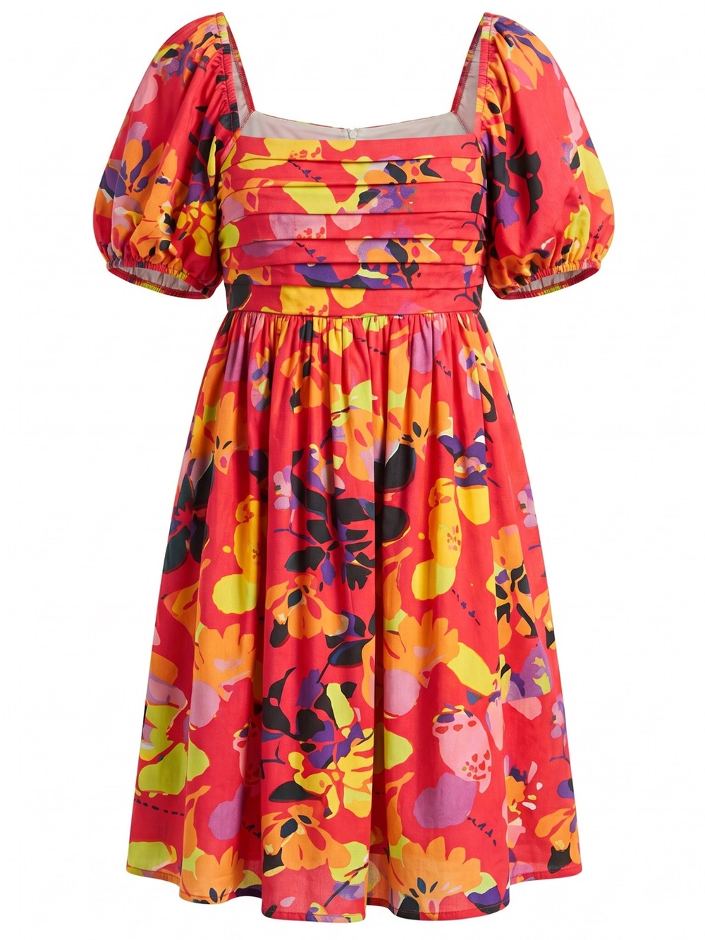 Mulla Floral Red Puff-Sleeve Square Neck Mini Dress size small - Picture 6 of 6